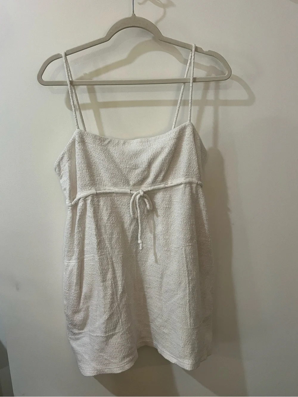 Free People White Terry Mini Dress with Spaghetti Straps